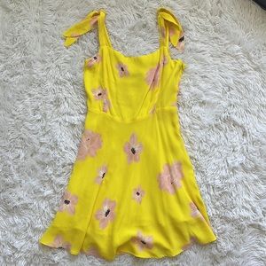 Zara mini yellow floral skater dress size M